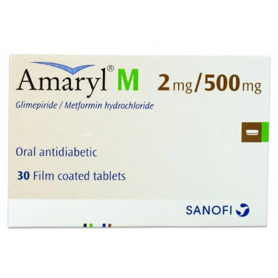AMARYL M 2 / 500 MG ( GLIMEPIRIDE / METFORMIN HCL ) 30 FILM-COATED TABLETS